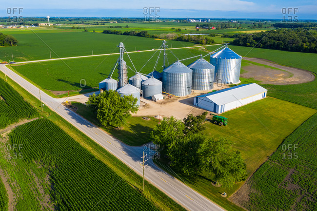 Aerial view of a silos in Kaneville township near Chicago in Illinois region. United States of America.