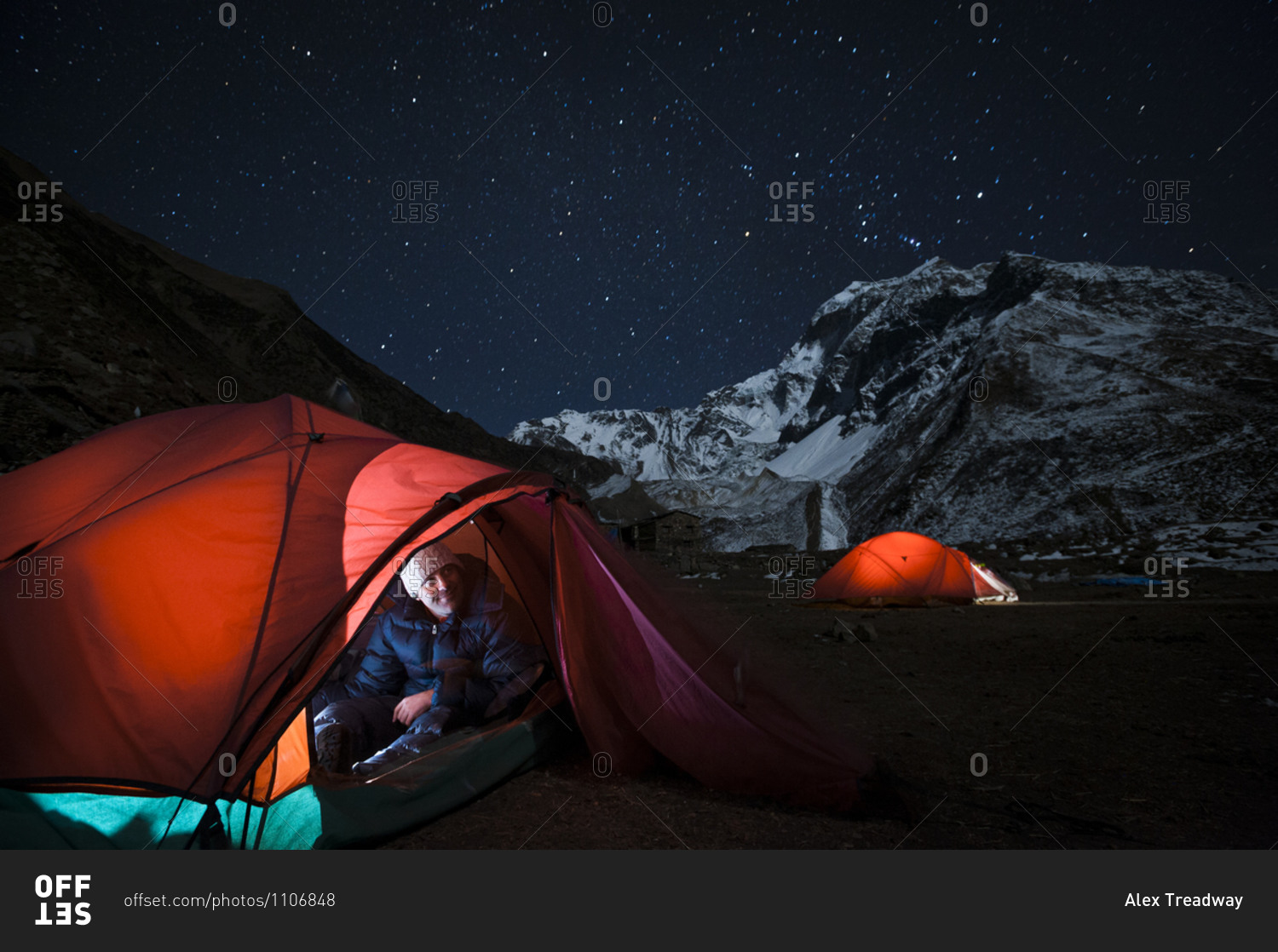 Enjoying the clear night sky view from a tent at Samdo on the Manaslu circuit trek
