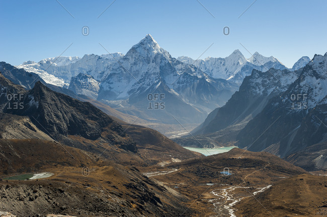Ama Dablam seen from the Cho La pass in the Khumbu region of Nepal