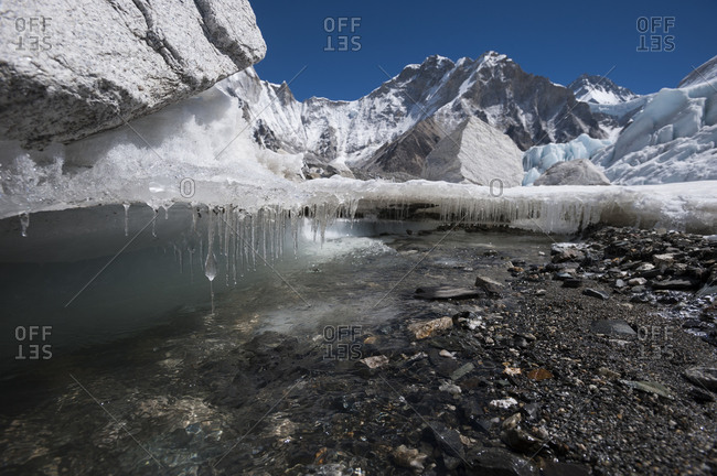Water forms under the Khumbu glacier as the ice melts