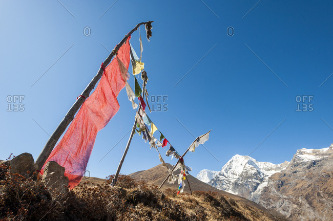 Prayers flags on the Lasa-Gasa trekking route in Bhutan