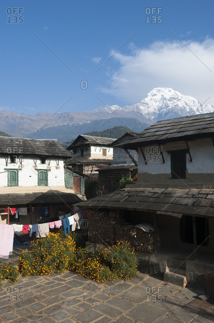 Ghandruk with views of Annapurna south and Huin Chuli in the distance