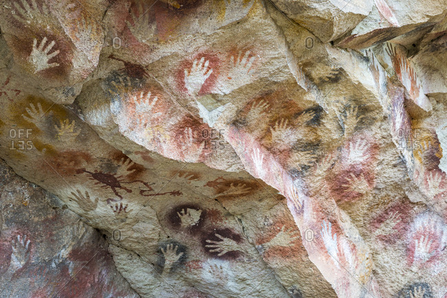 Cueva de las Manos or Cave of the Hands in Patagonia in Argentina. The art in the cave dates from 13,000 to 9,000 years ago.