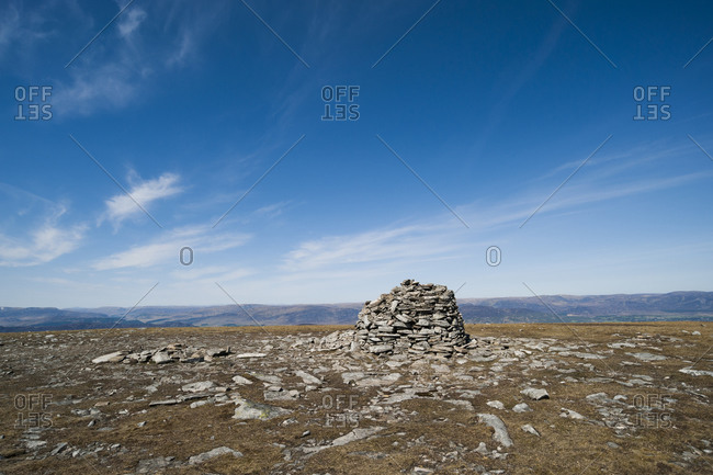 A Cairn marking the top of a glen in the Scottish highlands