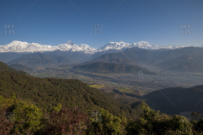 The spectacular view of the Annapurna range from Sarangkot in Nepal