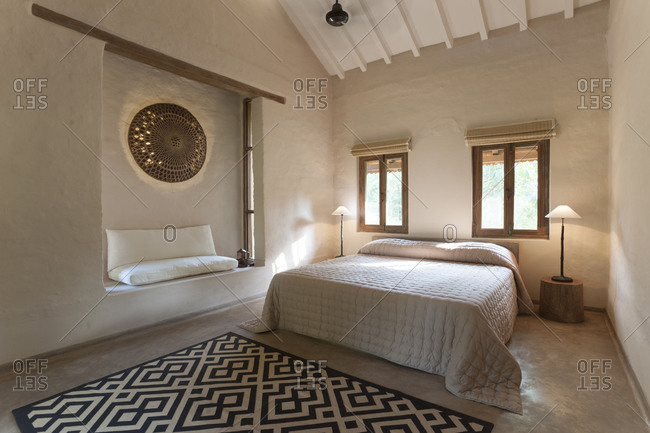Safari lodge interior bedroom in Bardia National Park in Nepal