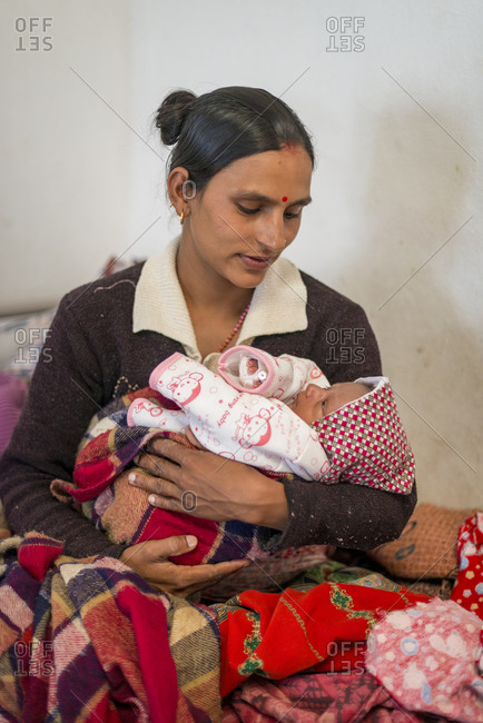 A mother and baby in a rural hospital in Nepal