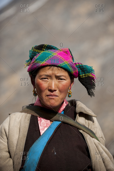 Chule, Tsum Valley, Manaslu region, Nepal - February 25, 2012: A Tibetan woman in Tsum valley which is in a remote region high in the mountains of the Nepal Himalayas