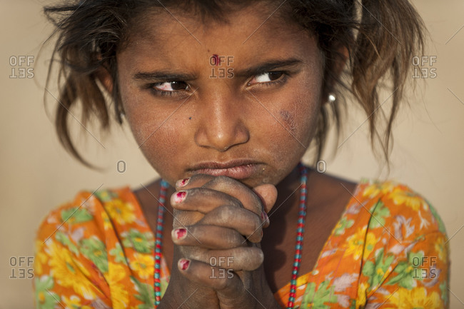 A little Rajasthani girl in the desert around Jaiselmer