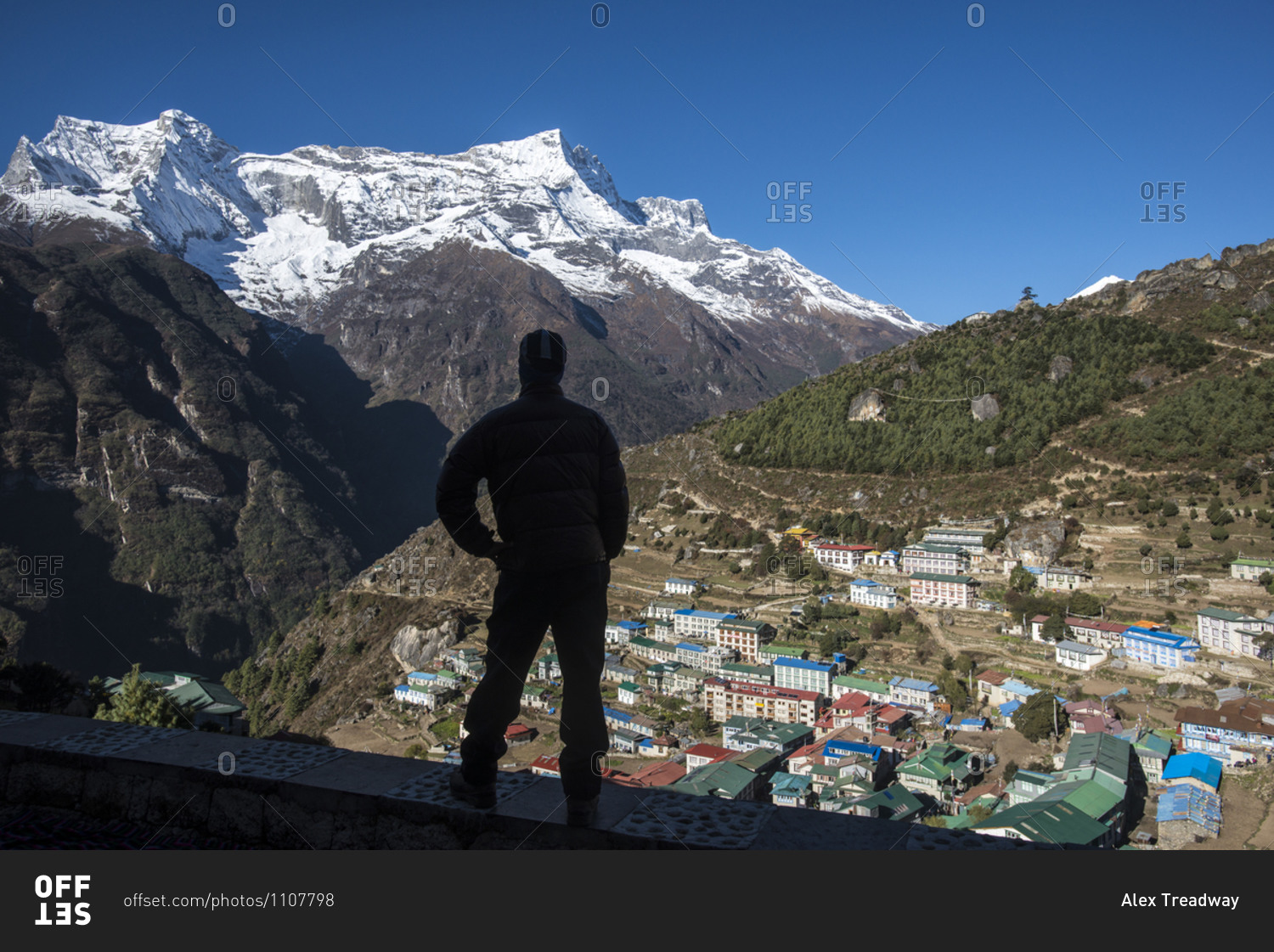 Namche is the main trading center and tourist hub for the Everest region seen here with  Kongde Ri peak a 6,187m mountain in the distance