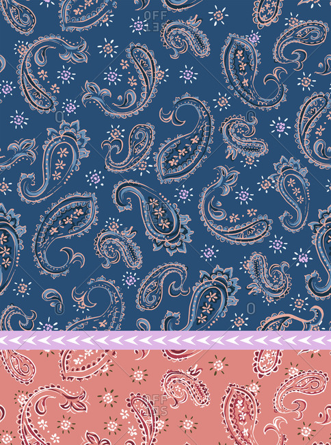 Digital created paisley pattern made on a dark blue and pink background