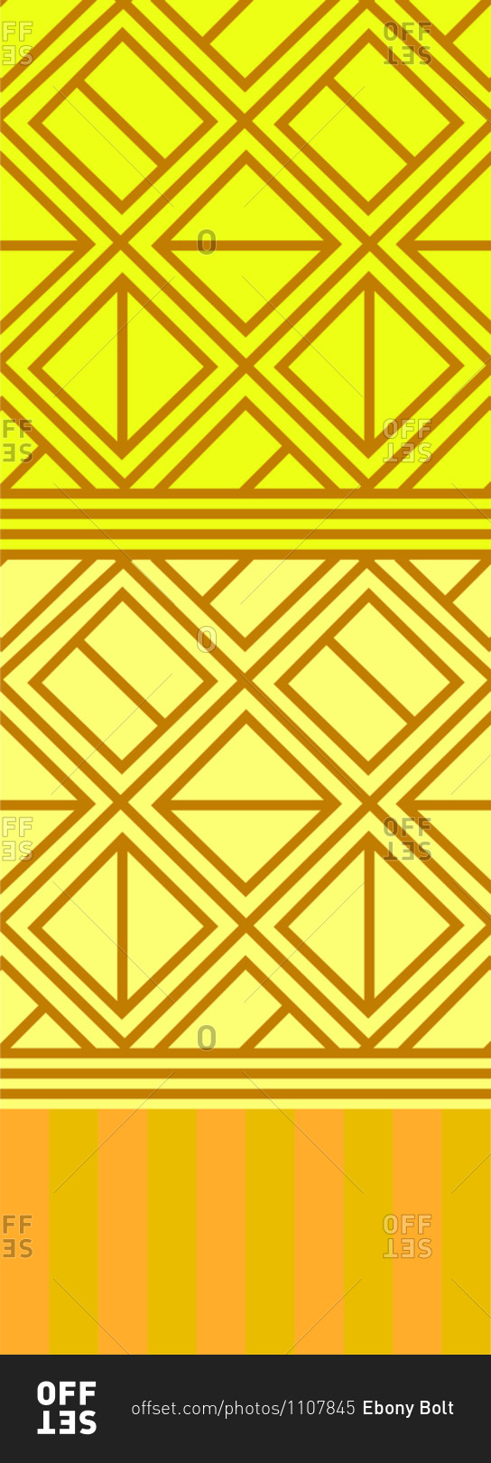 Vertical digital illustration of abstract geometric shapes\
and lines on a yellow colored background stock photo -\
OFFSET