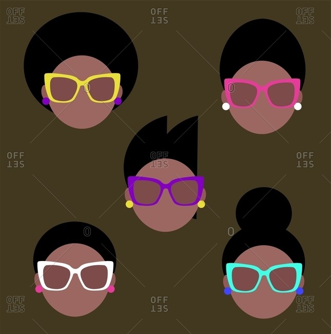 Women with different hairstyles and sunglasses on.
