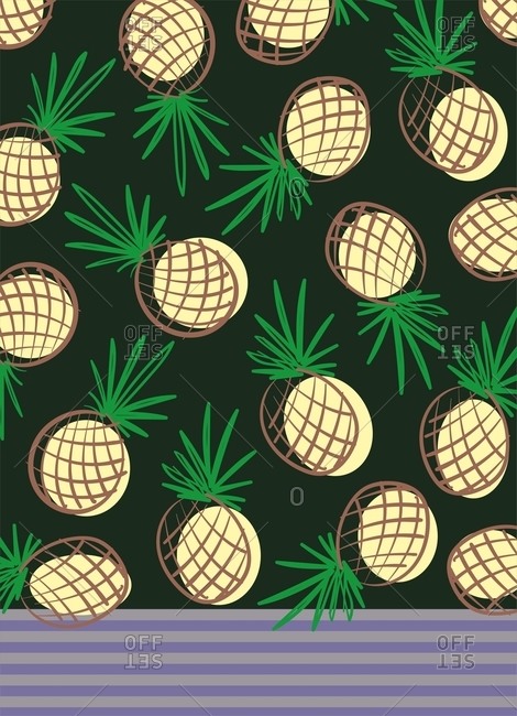 Tossed pineapple print with a stripe border