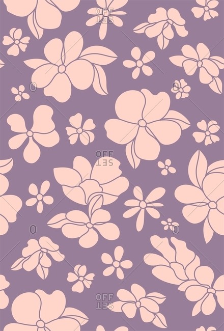 Repeating pattern of flower motifs on a purple background
