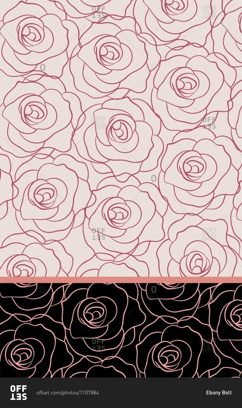Rose motifs with a contrast black background border stock\
photo - OFFSET