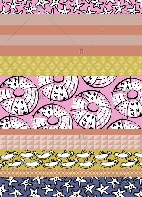 Stripe design with starfish, flip flops and beach ball elements
