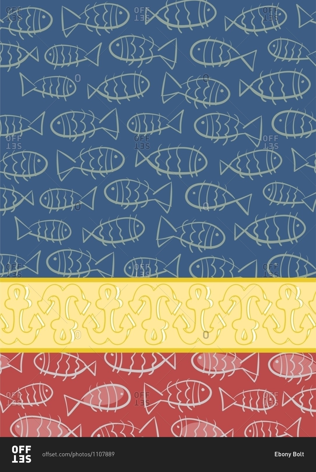 Fish and anchor motifs with a contrasting border stock photo\
- OFFSET
