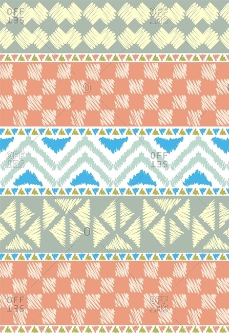 Geometric patterns with stripes, chevron motifs and squares