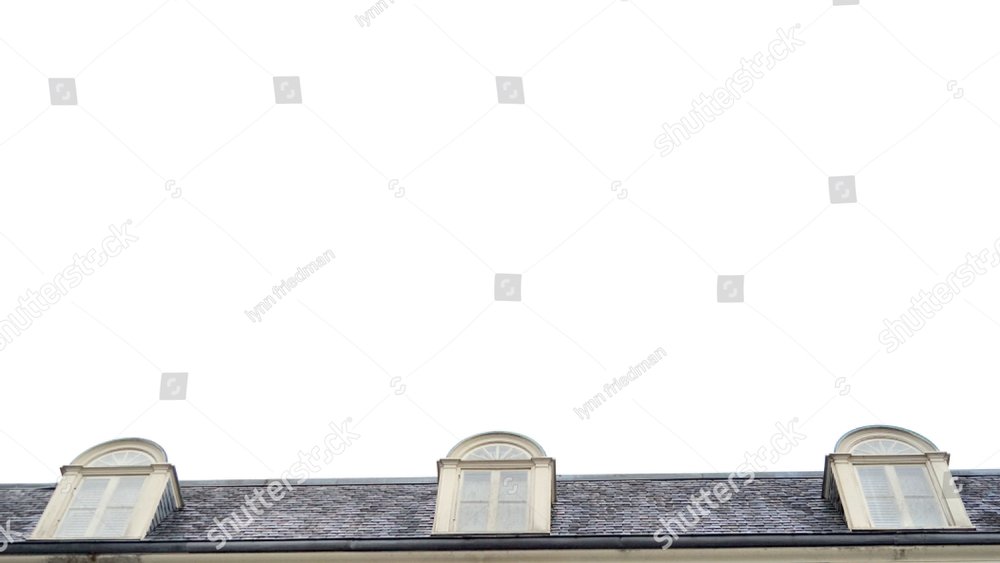                                lower third rooftop with 3 dormer windows, white background