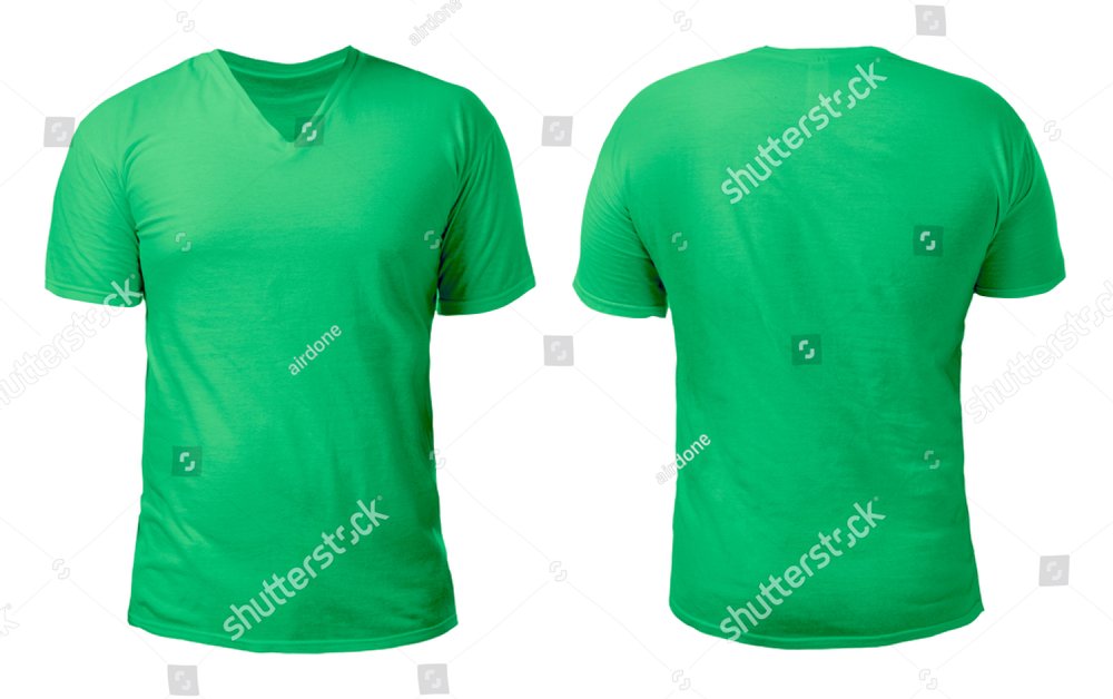 Green v-neck t-shirt mock up, front and back view, isolated. Male model ...