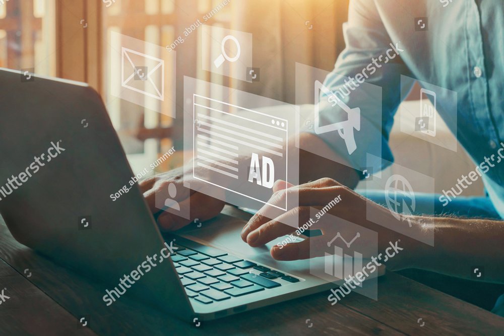 digital marketing concept, online advertisement, ad on website and social media