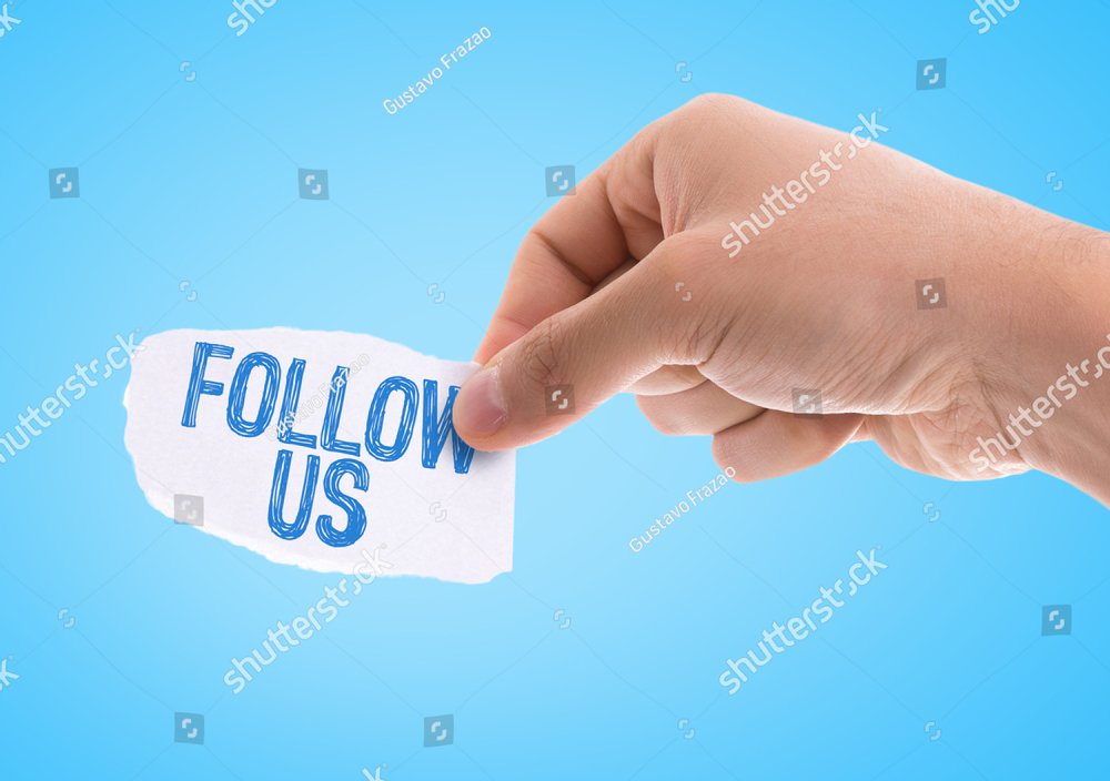 Piece of paper with the word Follow Us with blue background