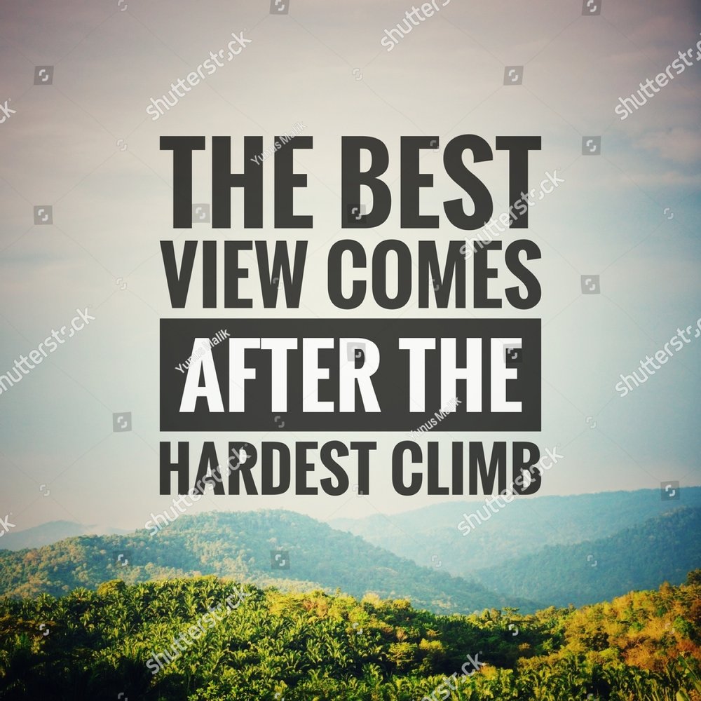 Inspirational motivation quote The best view comes after the hardest climb on nature background. 