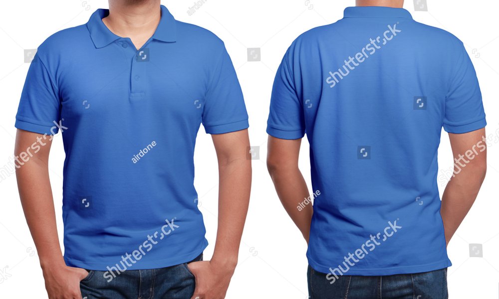 Blue polo t-shirt mock up, front and back view, isolated. Male model ...