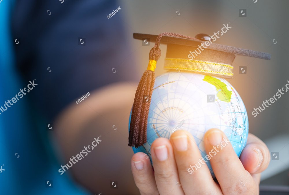 Education in Global world, Graduation cap on Businessman holding Earth globe model map with Radar background in hands. Concept of global business study, abroad educational, Back to School.