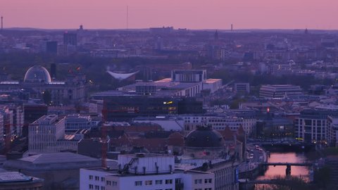 berlin cityscape skyline at dusk,view of spree river and reichstag bundestag