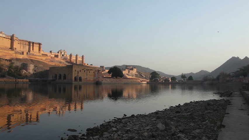 View at Amber Fort and reflection in the evening