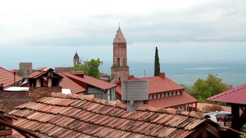 Red tiled roofs, City Hall. The evening in the old town. 