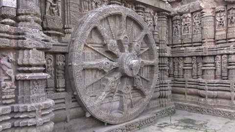 wheel in Konark Sun Temple, India. The temple was built in 13th century and is  Unesco world heritage site. 