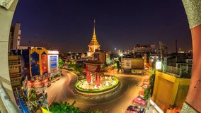 4K. Time lapse Day to Night and Night to Day Landmark of Chinatown (Odeon Circle) in Bangkok Thailand. Footage Video Ultra HD, 4096 x 2304