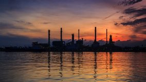 4K. Time Lapse sunrise at Oil refinery in Bangkok Thailand. Footage Video Ultra HD, 4096 x 2304
