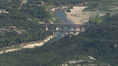 AERIAL France-Flight Past The Pont Du Gard 2006: Pont du Gard - Roman bridge and aqueduct