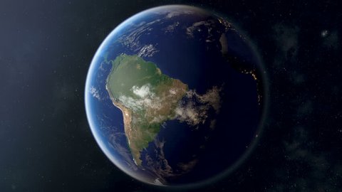 Orbiting over South America. Photorealistic 3d animation, created using ultra highres Nasa textures. 2nd half of the video contains country border masks that can be overlayed using masking & keying.