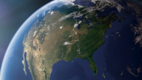 Orbiting over North America. Photorealistic 3d animation, created using ultra highres Nasa textures. 2nd half of the video contains a fill & outline, these can be overlayed in your editing software.