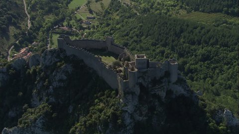 AERIAL France-Flight Circling Puilaurens Castle 2006: Cathar castle at Puilaurens