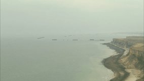 AERIAL France-Chateaudun Air Base 2006: Mulberry Harbour approach, up coast, wide