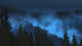 5 in 1 video! The mountain foggy cyclone time lapse at night with moonlight illumination
