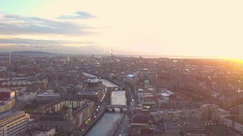 Dublin City Centre Sunrise Aerial - drone