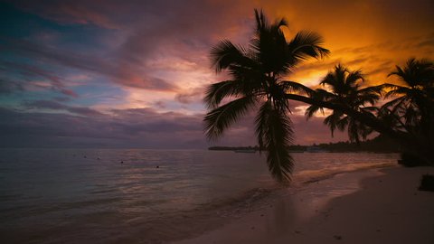 Sunrise sea view and tropical island beach in Punta Cana, Dominican Republic