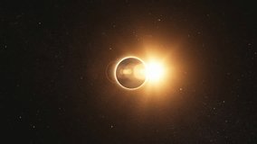 Bright solar Eclipse caused by a Lunar event with Ring of Fire. Perfect for videos about: solar events, eclipse, astronomy, moon, sun, science. 4k. 3D Render. Elements of this image furnished by NASA