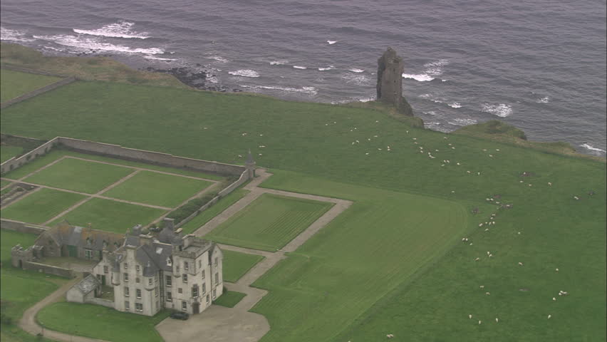 AERIAL United Kingdom-Keiss Castle 2005: Keiss Castle - new and old north of Wick