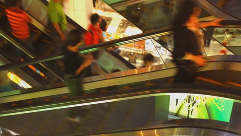 time-lapse video of escalators in the MBK shopping mall in Bangkok