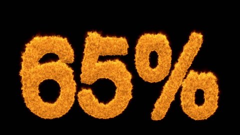 65 or sixty-five percent written with fire fonts