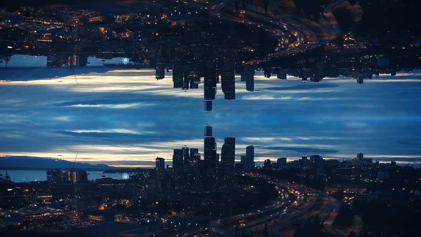 Trippy Aerial Hyperlapse of Cityscape Skyline Abstract Mirror Effect Royalty-Free Stock Footage #1006581406