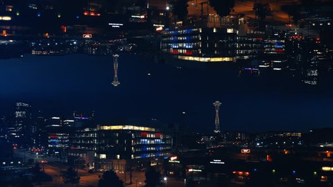 Abstract Downtown Seattle Night Background Aerial Reflection Mirror